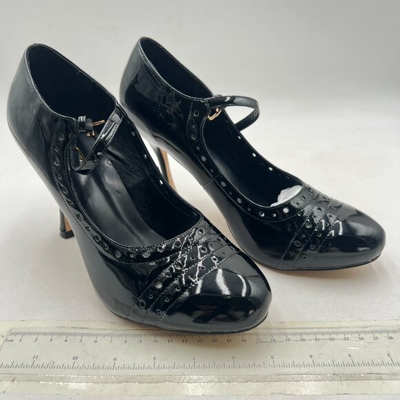 XYD Black Mary Jane Cut-Out High Heels Round Toe Oxford Style Ankle Strap Pumps - Picture 4 of 8